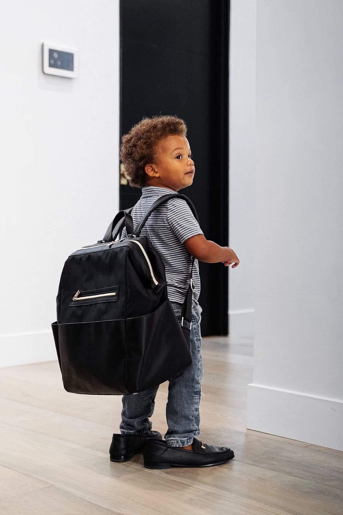 Backpack Diaper Bag Black Front Toddler Model